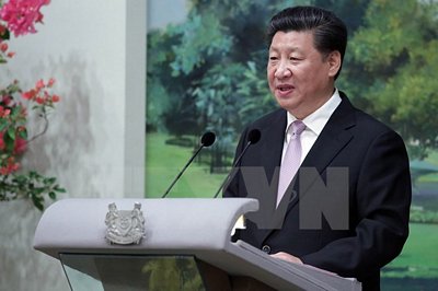  Chủ tịch Trung Quốc Tập Cận Bình phát biểu tại trường Đại học Quốc gia Singapore. (Nguồn: AFP/TTXVN)