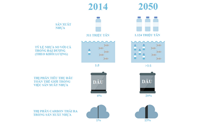 Lượng nhựa sản xuất hàng năm sẽ tăng đáng kể trong vòng 30 năm tới. Ảnh: Ellen MacArthur Foundation.