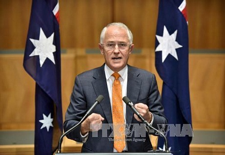 Thủ tướng Malcolm Turnbull phát biểu trong cuộc họp báo tại Canberra ngày 8/5. AFP/TTXVN