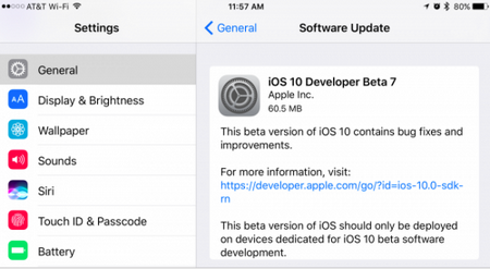 iOS 10 beta 7 được phát hành sớm.