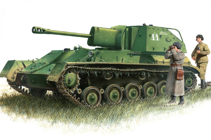 Pháo tự hành hạng nhẹ SU-76. Các cỗ pháo tự hành đã gia tăng tính cơ động cho pháo binh Liên Xô trong cuộc đối đầu với phát xít Đức