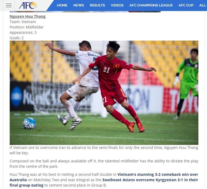 Hữu Thắng được bình chọn là một trong 8 cầu thủ xuất sắc nhất tại VCK U16 châu Á