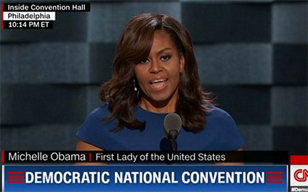 Đệ nhất phu nhân Michelle Obama phát biểu hôm 28/9. (ảnh chụp màn hình)
