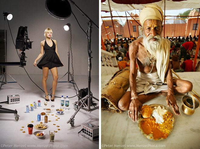 Mariel Booth (trái), người mẫu đồng thời là sinh viên, ăn 2.400 calo mỗi ngày. Sitarani Tyaagi (phải), một tu sỹ Hindu, ăn 1.000 calo mỗi ngày. (Nguồn: brightside)