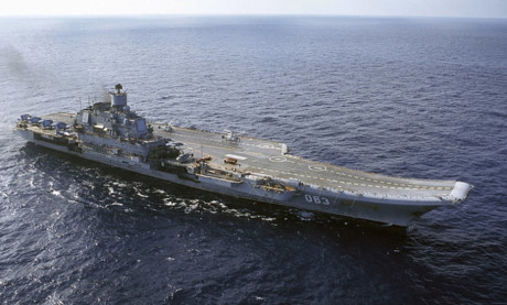 Hàng không mẫu hạm Đô đốc Kuznetsov- soái hạm của Hạm đội Biển Đen cũng có mặt tại Địa Trung Hải. Ảnh: AP