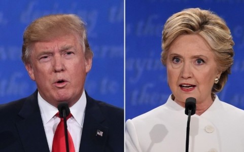 Tỷ phú Trump và bà Clinton tại cuộc tranh luận cuối cùng. Ảnh Getty Images