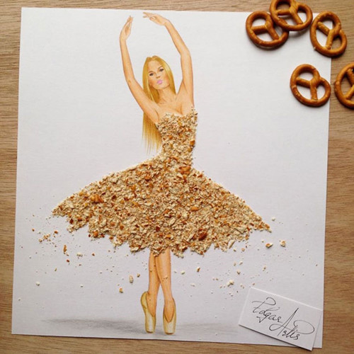Một tác phẩm ấn tượng khác – một váy thiết kế từ vụn bánh mì