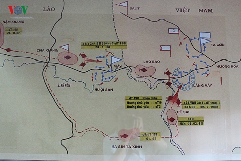 Sơ đồ sử dụng tăng thiết giáp của ta trong chiến dịch Đường 9-Khe Sanh từ ngày 23/1 đến 7/2/1968.