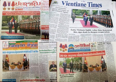 Báo chí Lào đưa tin đậm nét về chuyến thăm của Tổng Bí thư Nguyễn Phú Trọng