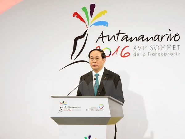 Chủ tịch nước Trần Đại Quang phát biểu tại lễ khai mạc Hội nghị Cấp cao Pháp ngữ lần thứ 16. (Ảnh: Nhan Sáng/TTXVN)