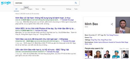 Thông tin về Minh Béo được tìm kiếm nhiều nhất tại Việt Nam. (Ảnh chụp màn hình)