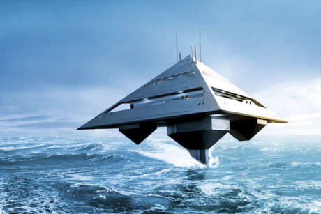Du thuyền bay là thiết kế của Jonathan Schwinge dành cho những người siêu giàu. Du thuyền bay trên những con sóng, khi dừng lại nó sẽ cho chủ nhân cảm giác như đang ở trên một hòn đảo của riêng mình.