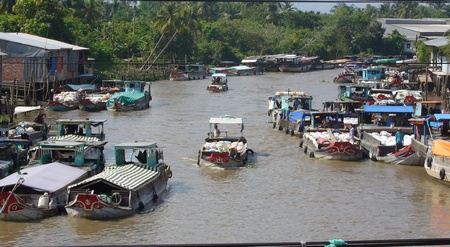 Ghe tàu chở gạo xuất khẩu ken đặc trên sông Chợ Gạo (Tiền Giang). Ảnh: PHƯƠNG NAM