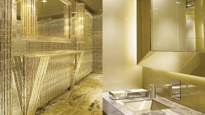 Đây là phòng vệ sinh của nhà hàng Gold tại thủ đô Milan, Ý. Cũng như mọi thứ khác tại đây, phòng vệ sinh được dát vàng toàn bộ, nhiều đến mức đôi khi làm các khách hàng cảm thấy khó chịu.