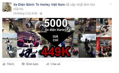 Thông tin khuyến mại xe điện Harley bánh to được đăng tải trên Facebook (Ảnh chụp màn hình)