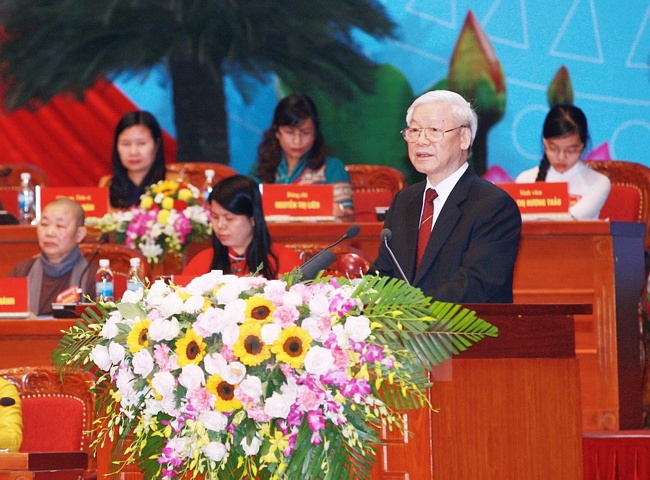 Tổng Bí thư Nguyễn Phú Trọng phát biểu tại Lễ khai mạc Đại hội. (Ảnh: TTXVN)
