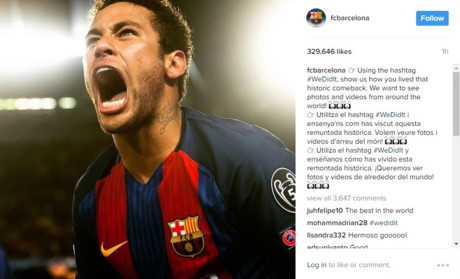 Barca kêu gọi fan chia sẻ hình ảnh về chiến thắng của PSG kèm theo hashtag weditit (chúng ta đã làm được) để 