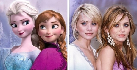 Hai chị em sinh đôi Mary-Kate và Ashley Olsen là cặp diễn viên hoàn hảo cho Nữ hoàng Elsa và Công chúa Anna.