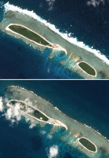 Ảnh vệ tinh cho thấy Trung Quốc lại xây công trình trái phép mới ở Biển Đông. (Ảnh: Reuters)