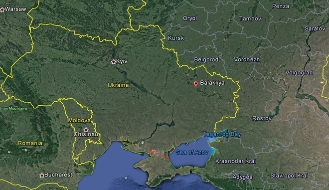 Khu vực xảy ra vụ nổ nằm ở phía đông Ukraine. Ảnh: Google Earth.