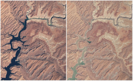 Chỉ trong 15 năm (từ 1999 đến 2014), hồ Powell ở Arizona, Mỹ đã khô cạn đi đáng kể.