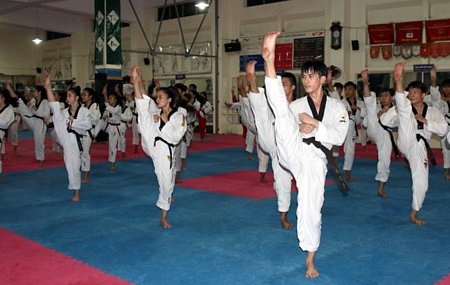 Một buổi tập luyện của ĐT quyền Taekwondo Việt Nam.
