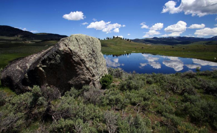 Các phiến đá nằm rải rác ở thung lũng Lamar thuộc công viên quốc gia Yellowstone, Wyoming.