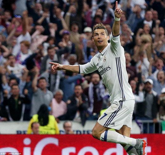 Ronaldo ăn mừng bàn thắng thứ 2. (Ảnh: BPI)