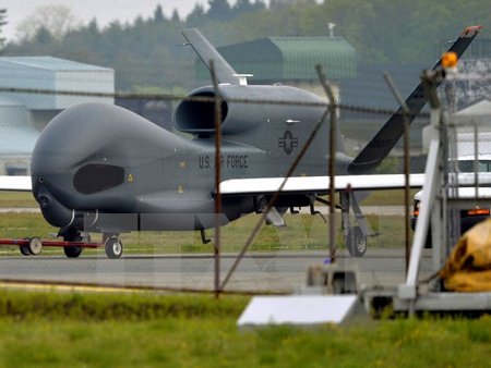 Máy bay Global Hawk được điều tới Nhật Bản để hỗ trợ các sứ mệnh tình báo, do thám và trinh sát của Mỹ cũng như các chiến dịch đột xuất ở Thái Bình Dương. (Nguồn: Kyodo/TTXVN)