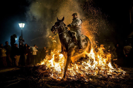 Màn phi ngựa qua lửa ngoạn mục trong Lễ hội Luminarias tại Tây Ban Nha. (Nguồn: NatGeo)
