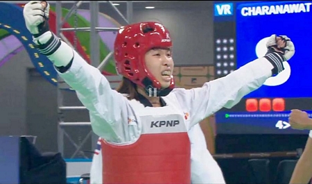 Niềm vui chiến thắng của Kim Tuyền sau trận bán kết (Ảnh: Internet)
