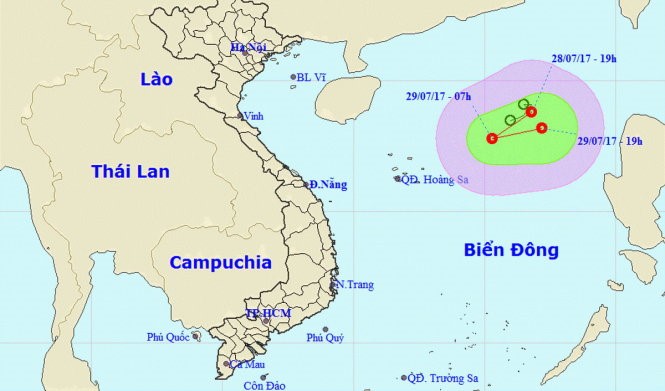 Sơ đồ dự báo hướng đi áp thấp nhiệt đới - Ảnh: Trung tâm dự báo khí tượng thủy văn Trung ương