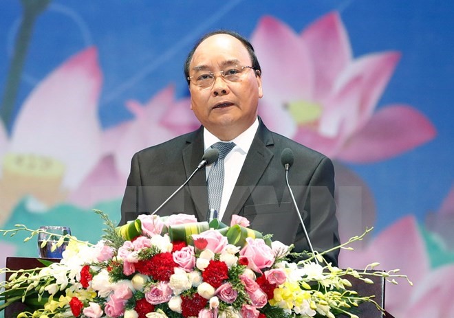 Thủ tướng Nguyễn Xuân Phúc chủ trì Hội nghị Thủ tướng Chính phủ với doanh nghiệp Đồng hành cùng doanh nghiệp năm 2017. (Ảnh: Thống Nhất/TTXVN)