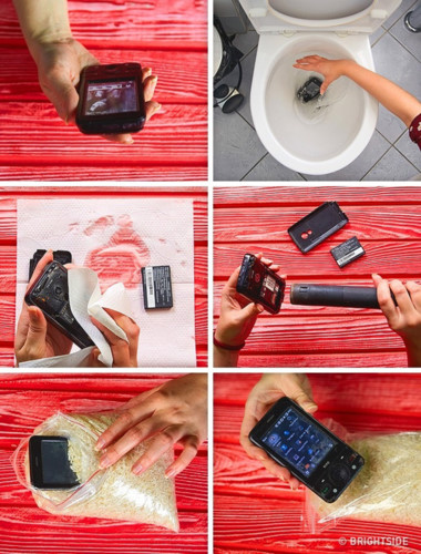 Không may đánh rơi smartphone xuống nước, nếu thiết bị không có khả năng chống nước, bạn có thể tự làm khô bằng cách lau sạch, tháo pin và sim, sấy khô và để vào thùng gạo để hút ẩm