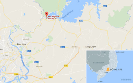 Nhà máy thủy điện Trị An tại thị trấn Vĩnh An, huyện Vĩnh Cửu, Đồng Nai. Ảnh: Google Maps.