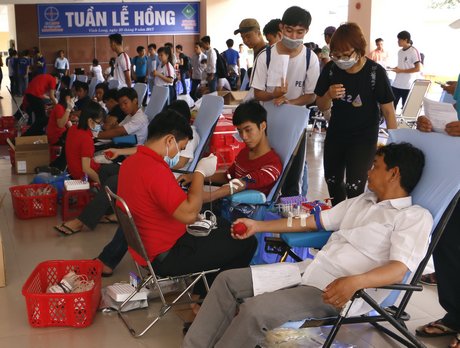 Đông đảo sinh viên tham gia hiến máu.