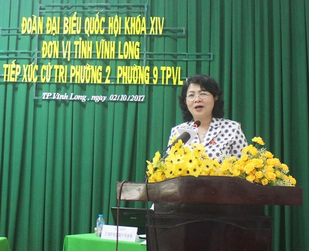 Phó Chủ tịch nước- Đặng Thị Ngọc Thịnh giải trình các ý kiến, kiến nghị của cử tri. 