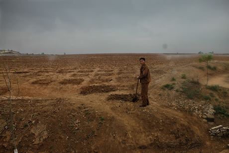 Người nông dân này đứng trên một cánh đồng khô hạn ở vùng nông thôn Triều Tiên vào tháng 5/2015.
