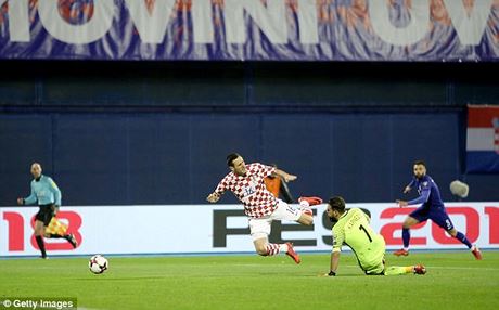 Phút 12, Croatia được hưởng phạt đền từ lỗi của thủ môn Orestis Karnezis (Ảnh: Getty).