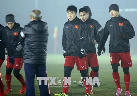 Các tuyển thủ U23 Việt Nam trong một buổi tập. Ảnh: Hoàng Linh/TTXVN