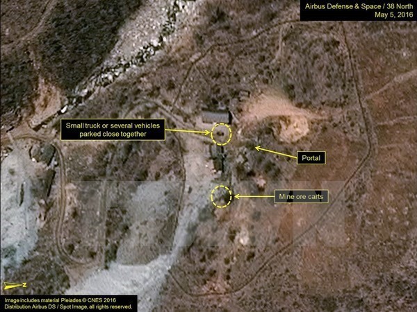 Bãi thử hạt nhân Punggye-ri của Triều Tiên ngày 5/5/2016. (Nguồn: 38 North/TTXVN)