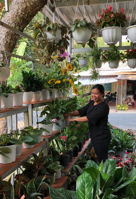 Tiệm hoa tươi của chị Ngọc với nhiều loại hoa, cây xanh được bày bán với giá sỉ.