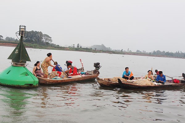 Nhóm ngư dân săn cá bông lau trên sông Tiền.