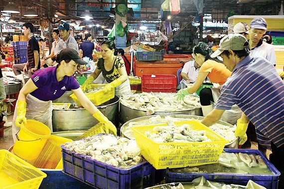 Khu vực chợ cá ở chợ đầu mối Bình Điền (quận 8) luôn tấp nập, nhộn nhịp Ảnh: DIỄM MI
