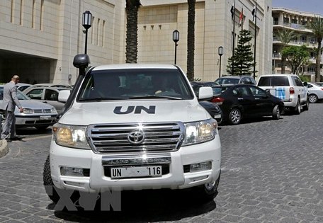 Khách sạn nơi các chuyên gia của OPCW lưu trú tại Damascus, Syria. (Nguồn: AFP/TTXVN)