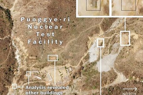 Bãi thử hạt nhân Punggye-ri của Triều Tiên. Ảnh: Washington Post.