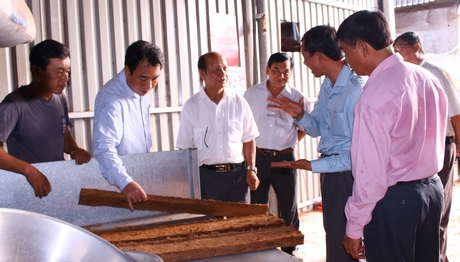 Phó Bí thư Thường trực Tỉnh ủy- Trương Văn Sáu cùng đoàn khảo sát của Tỉnh ủy thăm Công ty TNHH 1TV M&V Nursery sản xuất xơ dừa.