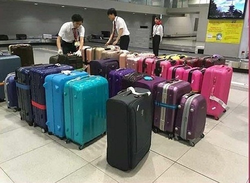 Những nhân viên sân bay ở Nhật Bản đang phân loại hành lý theo màu sắc để giúp hành khách dễ tìm thấy đồ của mình hơn.