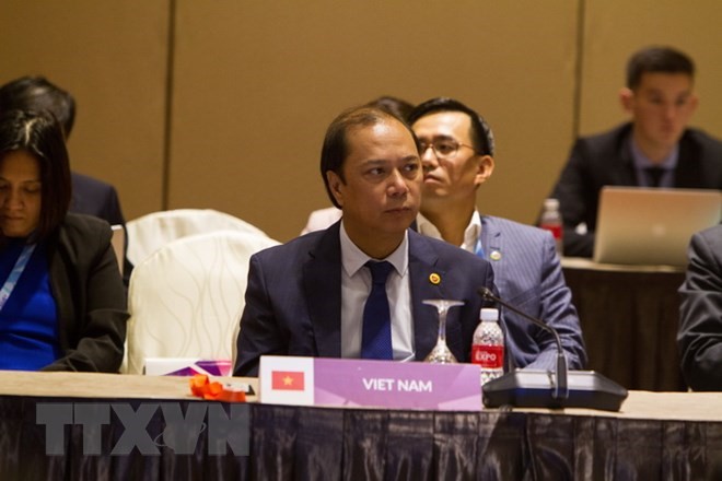 Thứ trưởng Bộ Ngoại giao Nguyễn Quốc Dũng, Trưởng SOM ASEAN-Việt Nam tham dự hội nghị. (Ảnh: TTXVN phát)
