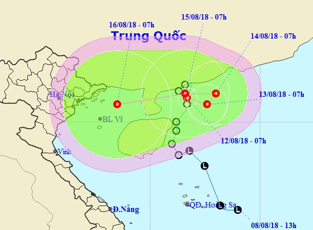 Vị trí và dự báo đường đi của áp thấp nhiệt đới - Nguồn: Trung tâm dự báo khí tượng thủy văn quốc gia